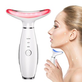 Neck Face Beauty Device, Skin Care Face Massage,3 in 1 Facial Massager, Face Sculpting Tool with Thermals, Vibration (White) - Color: White