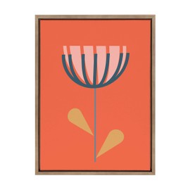 Kate and Laurel Sylvie Flower in Orange Framed Canvas Wall Art by Apricot and Birch, 18x24 Gold, Mid-Century Modern Floral Art for Wall