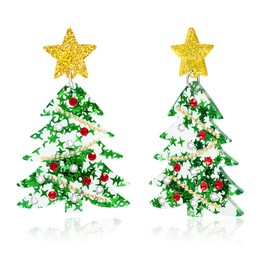Christmas Tree Earrings Acrylic Christmas Earrings for Women Xmas Drop Dangle Earring Christmas Jewelry Gift (Green)