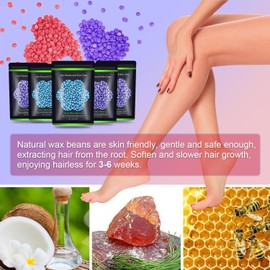 Auperwel Wax Beads for Hair Removal 1.1 lb (17.6 oz), Hard Wax Beads for Sensitive Skin - Brazilian, Face, Bikini, Legs, Eyebrow, Painless Waxing Beads Kit for Women Men, 5 Packs with 10 Wax Sticks