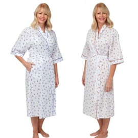 Trenzeo Ladies Floral Poly Cotton Nightdress & Dressing Gown Set – Wrap Robe Nightwear for Women Soft Lightweight Size 10–30 Pink & Blue Comfort Sleepwear (UK, Numeric, 20, 22, Regular, Regular, Pink)