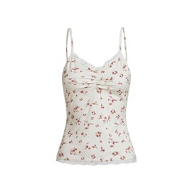 SOLY HUX Women's Y2k Floral Print Camisole Fairy Cute Lace Trim Cami Top Coquette Summer Vest Tops Apricot Floral Small