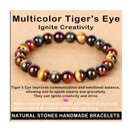 AD Beads Handmade Gemstone Stretch Elastic Bracelet Crystal Healing Reiki Nature's Beauty and Spiritual Essence Unisex (8mm, Multicolor Tiger's Eye (Ignite Creativity))