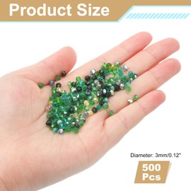 sourcing map 500Pcs Glass Crystal Beads, 3mm Bicone Crystal Bead Loose Rondelle Shaped Faceted Bead for Bracelets Necklaces Earrings Keychains DIY, Green