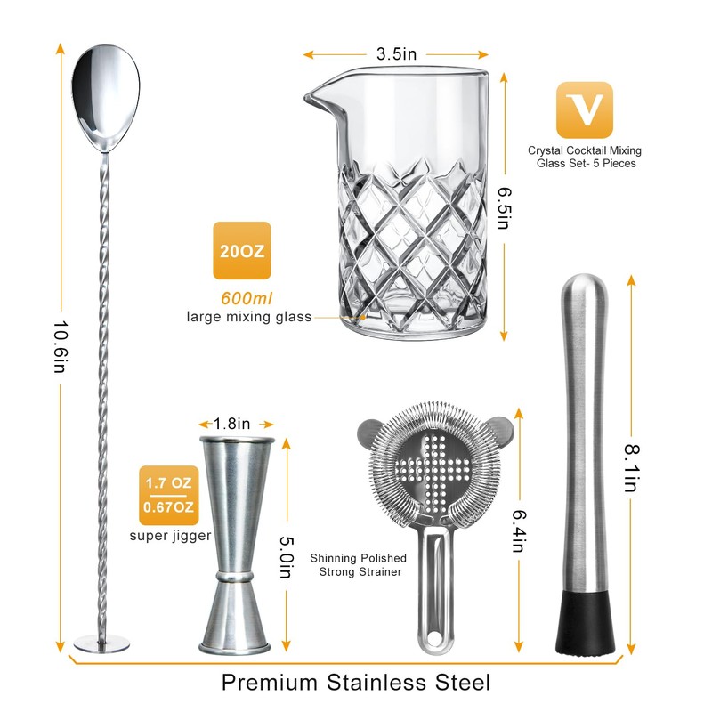 LIGHTEN LIFE Cocktail Mixing Glass Set,Bar Mixing Set with 20oz