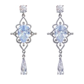 HMOOY Vintage Dangling Earrings,Chandelier Wedding Party Formal Elegant Teardrop Crystal Rhinestone Pearl Drop 925 Sterling Silver Art Deco Earrings for Women (Style 1)