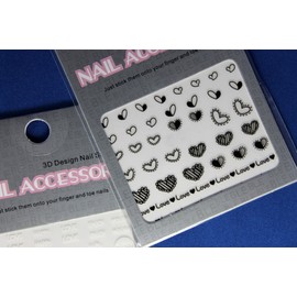 Lovely Nail Art 3D Stickers Decals White Silver Gold & Black Collection of 10 - Flowers ♥ Hearts ♥ Seashells ♥ Words ♥ Long Ornaments, etc - / GSBWX /