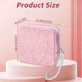 Love Makeup Bag with Pink Pearl Chain Cosmetic Bag PU Quilted Bag Zipper Travel Makeup Bag Y2k Tool Pouch Pencil Pouch Multipurpose Storage Make up Bag Pink Pouch Small Bag for Girls Womens