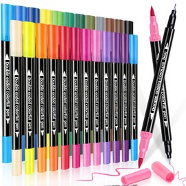 Color Watercolor Pen, Set of 24 Colors, Color Brush Pen, Marker Pen, Water-Based, Fluffy and Ultra Fine, Brush, For Both Bold and Fine Points, Watercolor Brushes, Art Markers, Illustrations, Notebooks, Coloring, Letters, Drawing, Coloring Books, Cards, A