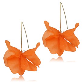 Boho Rose Petal Dangle Resin Earrings - Long Drop Acrylic Tiered Flower Earrings - Statement Exaggerated Floral Tassel Earrings for Women (Orange)