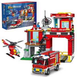 MindBox City Fire Rescue Building Set with Fire Station, Truck & Helicopter,772pcs Toy for Boys 6+
