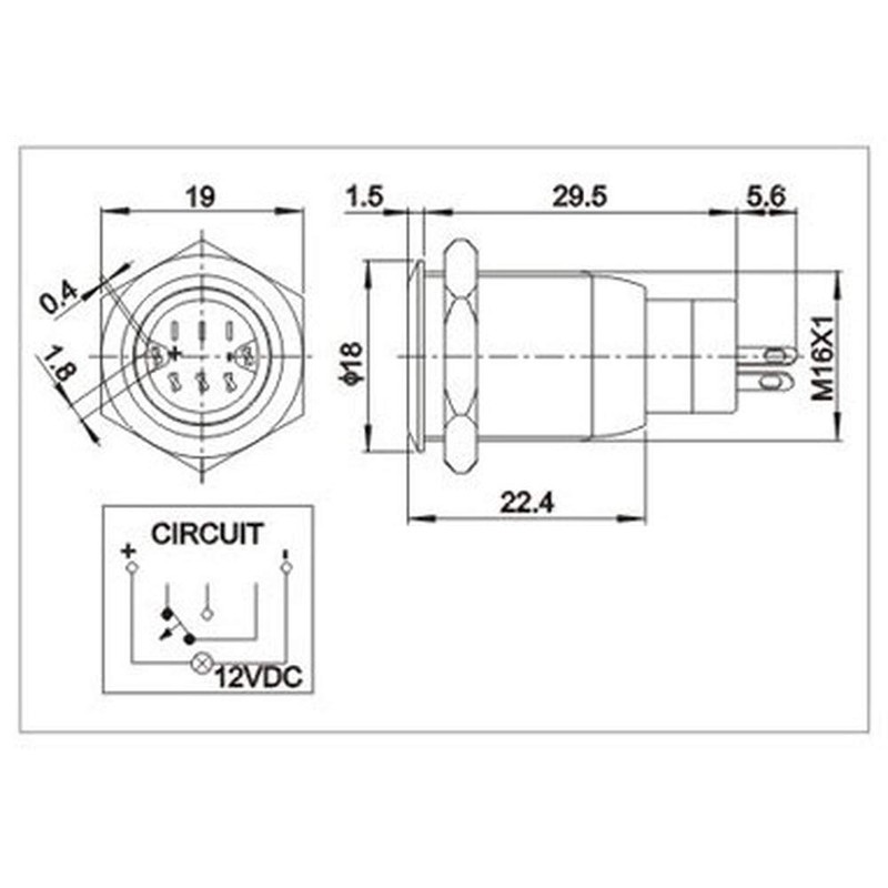 JacobsParts Latching Maintained Pushbutton ON/Off Switch Black Metal with Blue