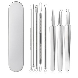 Kit De 8 Herramientas Para Eliminar Puntos Negros: Acero Inoxidable De Grado Médico, Con Pinzas Y Agujas, Extractor De Comedones Para Puntos Blancos, Espinillas Y Manchas Faciales Cuidado De Na