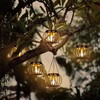Outdoor Solar Hanging Lanterns, Black Metal Cage Design, LED Garden