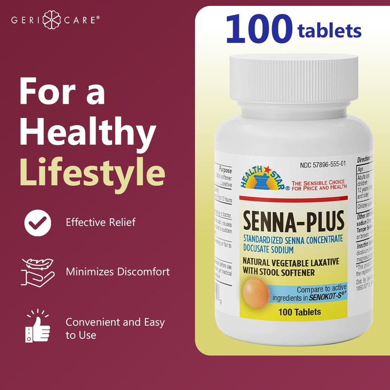 GeriCare Senna Plus Natural Vegetable Laxative with Stool Softener, Docusate