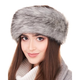 Futrzane Classic Headband - Fur Headband Women - Winter Ear Warmers Made of Fur - Size XL (Silver Classic)
