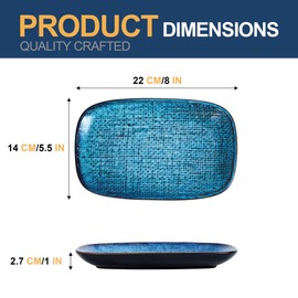 TAUFIKT Handmade Ceramic Dinner Plates Set of 4, 8 Inch Porcelain Salad Plates with Lipped Edges, Rattan Lines Dinnerware Plates for Pasta, Salad and Steak, Microwave, Oven & Dishwasher Safe