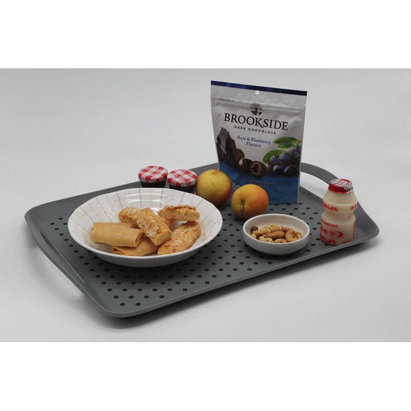 ChopMaster Rectangular Anti Slip Serving Tray with Handle (Large, Grey)