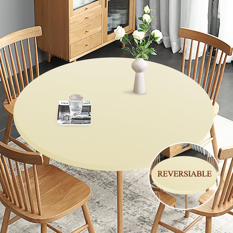 Obstal Fitted Round Table Cloth, Reversible Waterproof Stain Resistant Elastic
