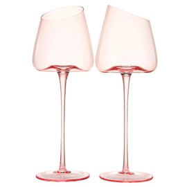 Khen Pink Wine Glasses, Gift | Set of 2 | Rose Blush Colored 18oz Slanted Glassware, Tall Stemmed Glass, Gifts Wife, Girlfriend, Women, Birthday, Wedding, Mother's Day, Anniversary