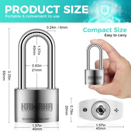 KAWAHA 41/40LKD-3SK 1-9/16 inch (40mm) Long Shackle High Security Stainless Steel Padlock with Key for Both Indoor and Outdoor use (Heavy Duty, Anti-Rust) (40mm, L - 3 Stainless Steel Keys)