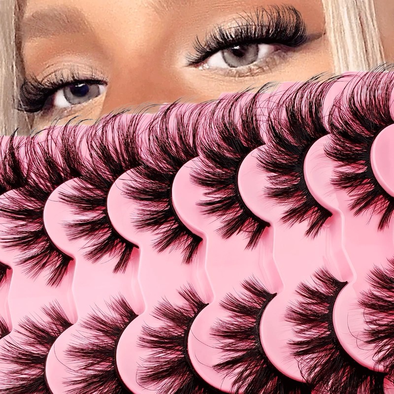 7 Paare 3D Falsche Wimpern Katzenauge, Flauschiges Volumen Curly Cat-Eye