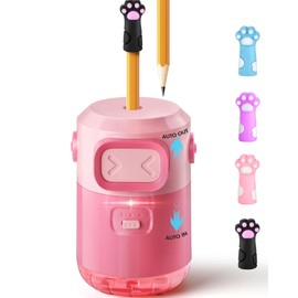 Electric Pencil Sharpener for Kids, Fully Automatic Pencil Sharpener for Colored Pencils, Rechargeable Sharpener Plug in, Auto in&Out Robot Pencil Sharpeners for Classroom/Home/Office,Pink