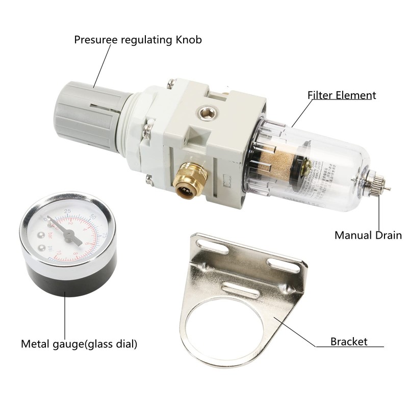 1/4 Zoll Luftfilter-Druckregler, Luftkompressor-Wasserabscheider mit Manometer AW2000-02
