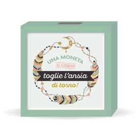LINA OFFICINE GRAFICHE CREATIVE salvadenaio in legno regalo compleanno con la scritta UNA MONETA AL GIORNO TOGLIE L'ANSIA DI TORNO!