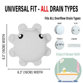 Bathtub Overflow Drain Cover Tub - Silicone Bathroom Overflow Drain Cover, Bath Tub Overflow Cover, Bathroom Spa Accessories, Adds Inches of Water for Deeper&Warmer Bath，Grey