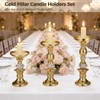 3 Pcs Gold Pillar Candle Holders Set, Elegant Metal Crystal