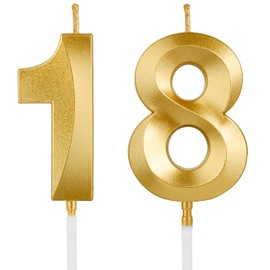 Birthday Candles, 1.96 Inch Number 18 Happy Birthday Candles, Number Candles Decoration for Birthday Party and Anniversary Celebration(Champagne Gold)