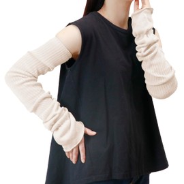 Maison Peony Arm Cover, Silk Blend, Loose Type, Slightly Thick, Rayon Silk, Loose Fit, Ribbed, Flat Knitting, Long, UV Protection, Sunburn Protection, Anti-UV Protection, Cold Protection, Cooler