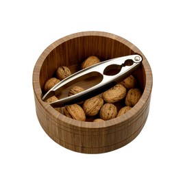 Kesper 59822 Nut Bowl with Nutcracker, Material: Bamboo, Stainless Steel, Dimensions: Diameter 16.6 cm, Height: 7 cm, Thickness: 11 mm, Colour: Brown, Silver