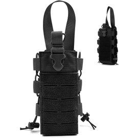 Soporte para Botella de Agua para Mochila, Soporte para Botella de Agua Molle Ajustable con asa, Bolsa Multiusos portátil para Exteriores, Color Negro