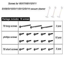 Frexusuent 18 Pcs Screws for Dyson V6 V7 V8 V10 V11 Vacuum Cleaner Power Pack/Battery, 3Pcs T8 Long Screw, 5Pcs T8 Short and10Pcs Universal Cross Screw