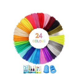 Lambluefly 3D Stift Zubehör PLA, 24 Farben, Je 5M Insgesamt 120M, 3D Stift Filament mit Vorlagen & Silikon-Fingerhülle, Filament 3D Stift 1,75 mm, 3D Stift Filapen für MYNT3D, SCRIB3D, ODRVM, Tecboss