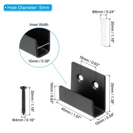 PATIKIL Tile Hanger Bracket 1.38x0.63x0.4, 6 Set U Wall Mounted Mirror Clips Fasteners Stainless Steel Metal Mirror Holder Kit S Size with Screws for Large Mirror Black