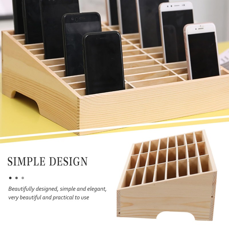 Operitacx 24-Grid Cell Phones Storage Box, Wooden Cell Phone Holder