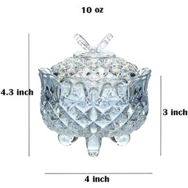 SOCOSY Embossed Glass Footed Butterfly Candy Jar with Lid Jewelry Box Suger Bowl Wedding Candy Buffet Container Kitchen Storage Jar, 10 oz