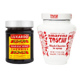 Luxardo Maraschino Cherries 14 oz and Toschi Amarena Cherries 17.9 oz Combo Set | Premium Cocktails and Desserts (Pack of 2)