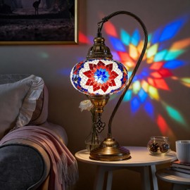 Mozaist Turkish Mosaic Lamp with Bulb – Moroccan Gooseneck Table Light (Mix Star)