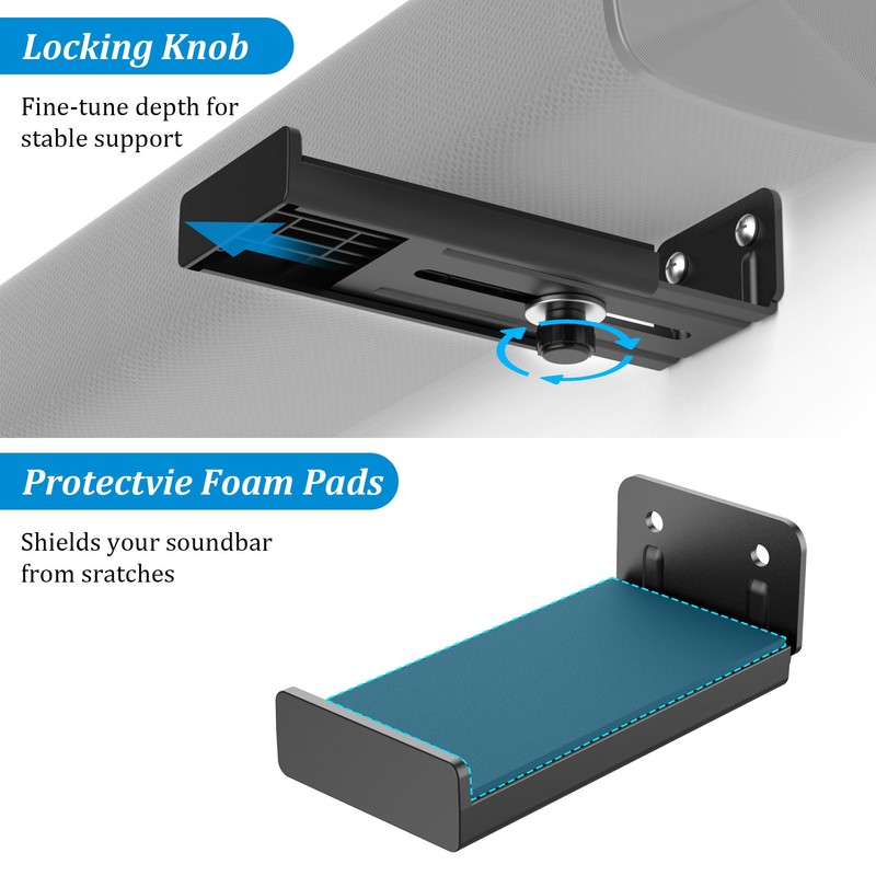PlusAcc Soundbar Wall Mount, Universal Adjustable Bracket Holder, Black