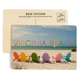 Virginia Beach, Virginia, Colorful Chairs (4x6 Birch Wood Postcards, 2-Pack Stationary, Rustic Home Wall Decor)
