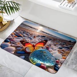 YISUMEI Bath Mat, Non-Slip Bath Mat, 40 x 60 cm, Washable, Quick-Drying Bathroom Rug, Shower Mat for Shower, Bathtubs, Toilet Decoration (Sandy Beach-1)