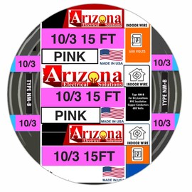 15 Ft 10/3 NM-B Copper Cable, #10 AWG, 3 Conductors with Ground, Pink Jacket