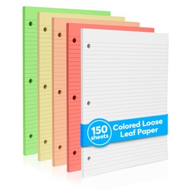 Colored Notebook Paper – 8.5 x 11, 150 Sheets – Thick 80 gsm College Ruled Colorful Loose Leaf Filler Paper – 3-Hole Punched Binder Papers for School, Office, and Journaling (Bright)
