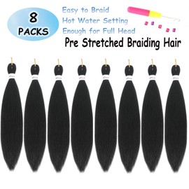 Atatoray Pre Stretched Braiding Hair 20inch Black Braiding Hair Pre Stretched 8 Packs Yaki Crochet Braiding Hair Hot Water Setting Synthetic Hair for women (Black 1B, 20inch)