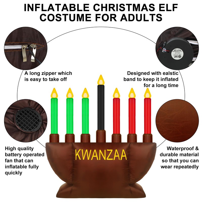 Liliful 8ft Kwanzaa Menorah Inflatable Outdoor Yard Decorations