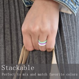 MOKANI Silicone Wedding Ring for Women, 10-Pack Thin and Braided Rubber Band, Fashion, Colorful, Comfortable fit, Skin Safe, Size 9